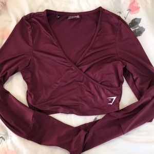 NEW GYMSHARK Long-sleeve Ballet Wrap Crop Top